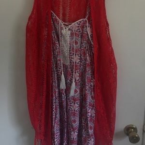 Red/White/Blue Dress with lace Cardigan